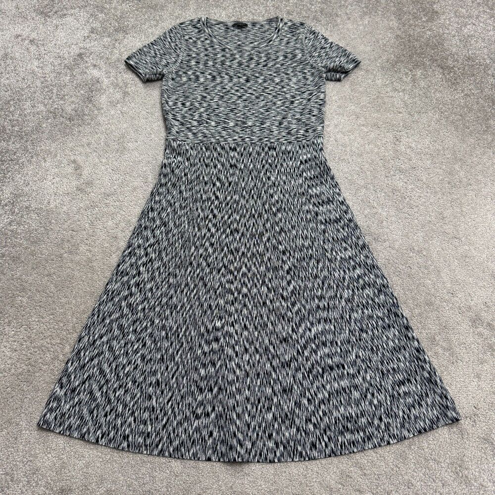 Ann Taylor Fit Flare Sweater Dress Women Medium Black White Space Dye Casual